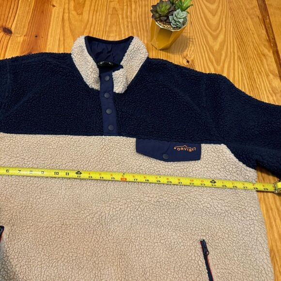 Orvis Snap-Front Sherpa Fleece Pullover Men’s SIZE XXL Blue Beige Color Block - Picture 6 of 7
